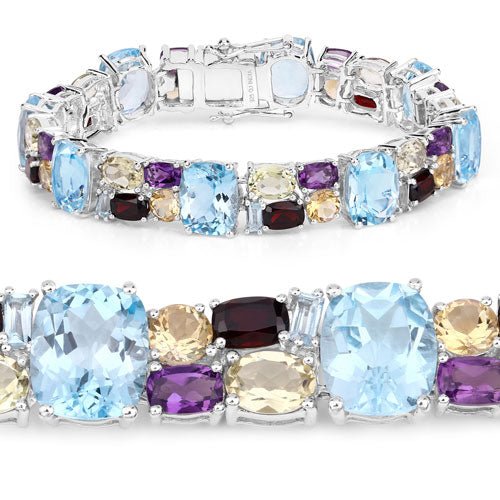 51.36 Carat Genuine Multi Stones .925 Sterling Silver Bracelet - Bracelets - Custom Crafting Alliance, LLC