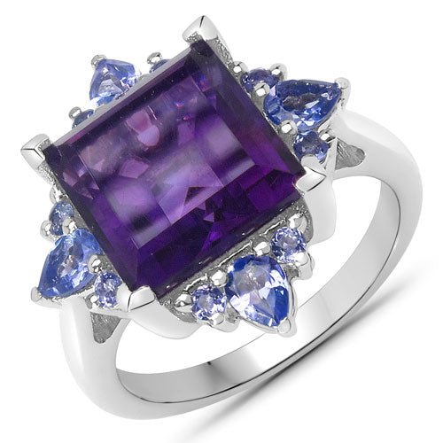 5.15 Carat Genuine Amethyst and Tanzanite .925 Sterling Silver Ring - Rings - Custom Crafting Alliance, LLC