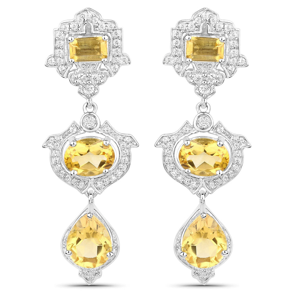 6.63 Carat Genuine Citrine and White Topaz .925 Sterling Silver Earrings