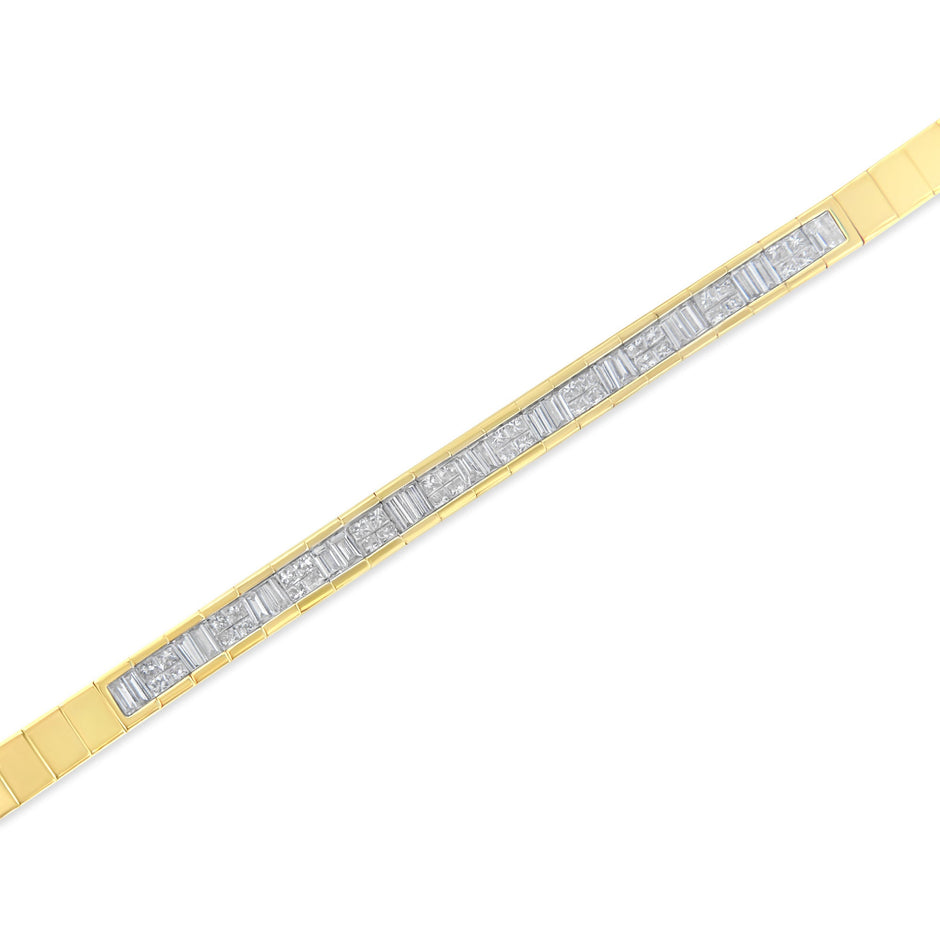 14K Yellow Gold 1-1/10 Cttw Princess & Baguette Cut Diamond 7