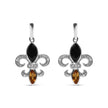 .925 Sterling Silver Marquise Cut Onyx and Citrine with Diamond Accent Fleur De Lis Drop Stud Earrings (H-I Color, SI1-SI2 Clarity)