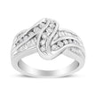 10K White Gold Ring 3/4 Cttw Round and Baguette-Cut Diamond Bypass Ring (H-I Color, I2-I3 Clarity) - Size 6