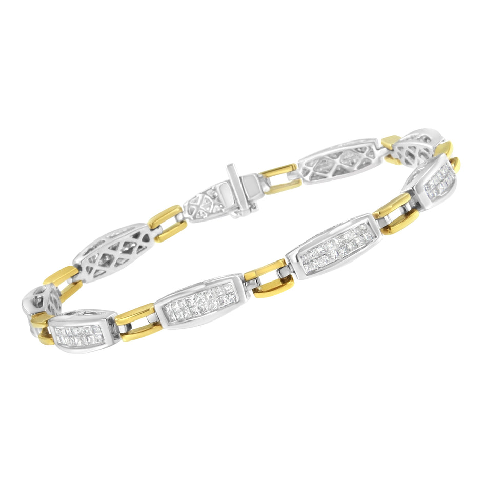 14K Yellow and White Gold 2.0 Cttw Princess Cut Diamond Tapered and Equal Sign Link Bracelet (G-H Color, SI1-SI2 Clarity) - 7