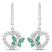 0.44 Carat Genuine Emerald and Created White Sapphire .925 Sterling Silver Earrings