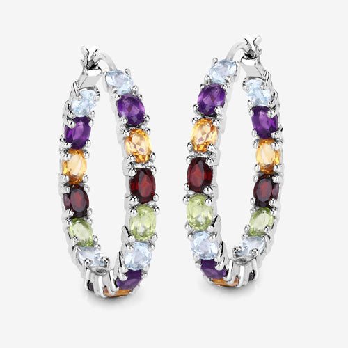5.44 Carat Genuine Multi Stones .925 Sterling Silver Earrings - Earrings - Custom Crafting Alliance, LLC