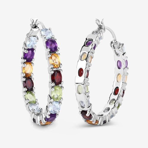 5.44 Carat Genuine Multi Stones .925 Sterling Silver Earrings - Earrings - Custom Crafting Alliance, LLC