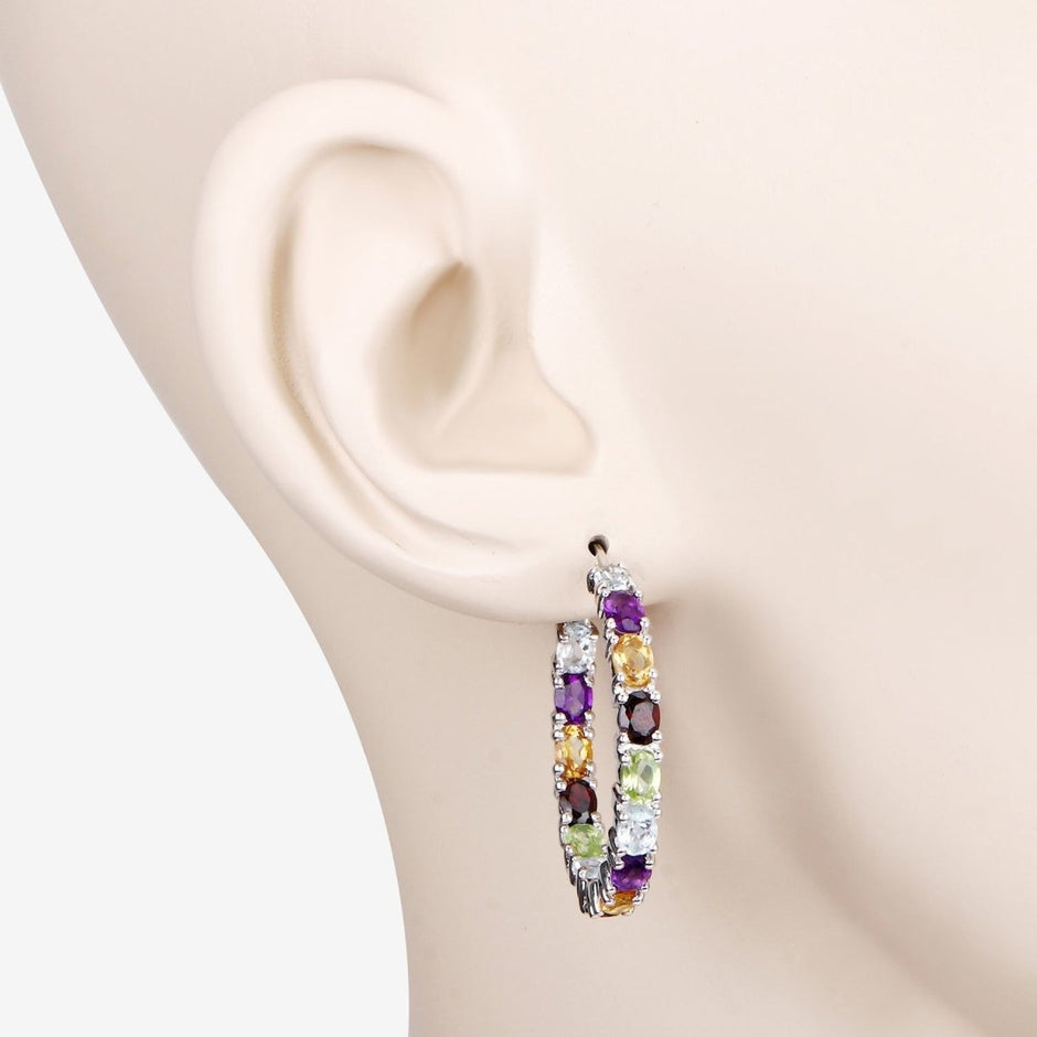 5.44 Carat Genuine Multi Stones .925 Sterling Silver Earrings - Earrings - Custom Crafting Alliance, LLC