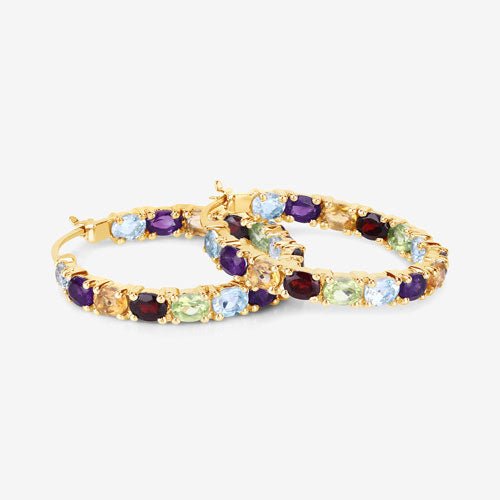 5.44 Carat Genuine Multi Stones .925 Sterling Silver Earrings - Earrings - Custom Crafting Alliance, LLC