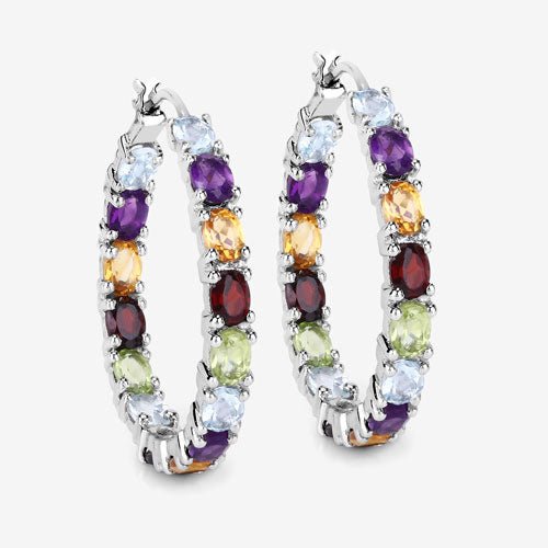 5.44 Carat Genuine Multi Stones .925 Sterling Silver Earrings - Earrings - Custom Crafting Alliance, LLC