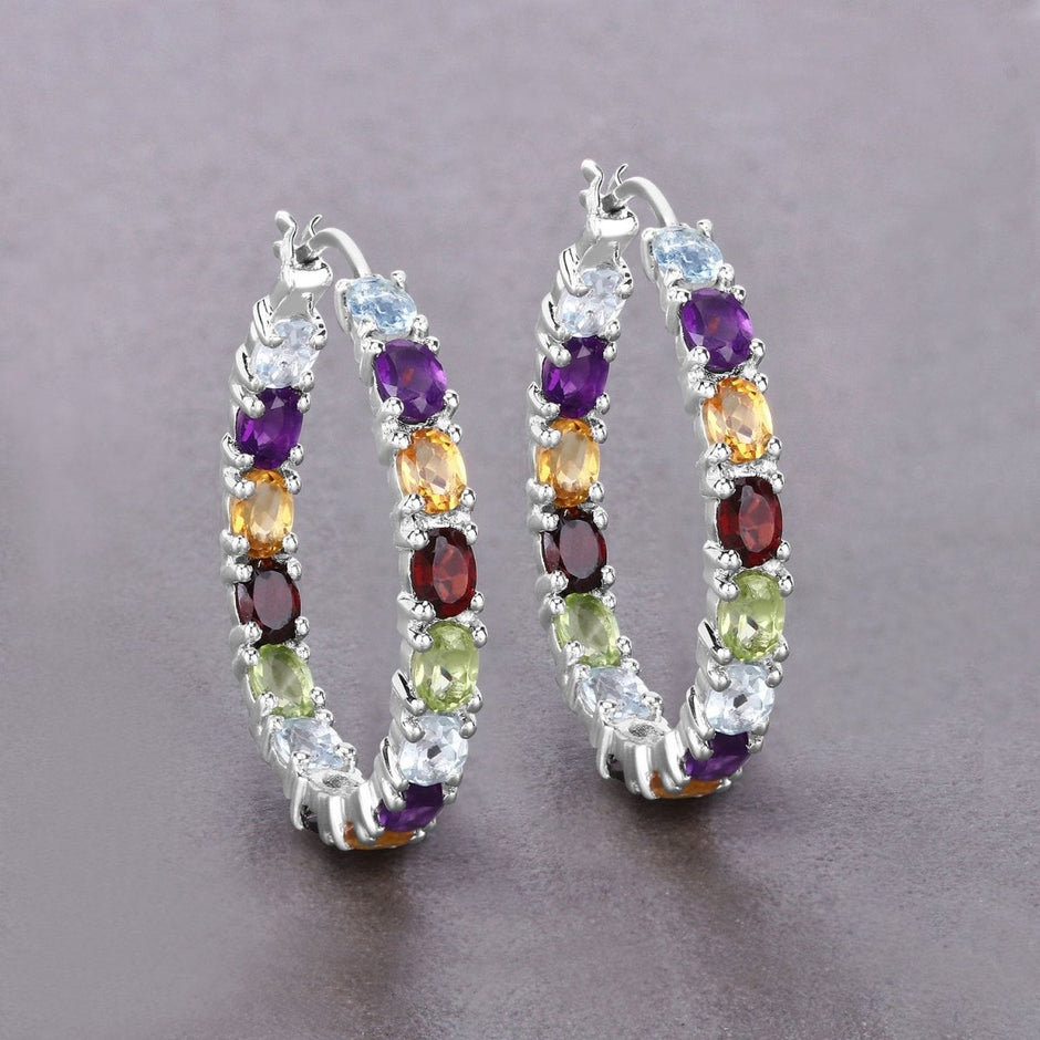 5.44 Carat Genuine Multi Stones .925 Sterling Silver Earrings - Earrings - Custom Crafting Alliance, LLC