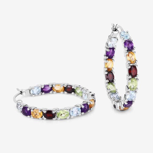 5.44 Carat Genuine Multi Stones .925 Sterling Silver Earrings - Earrings - Custom Crafting Alliance, LLC