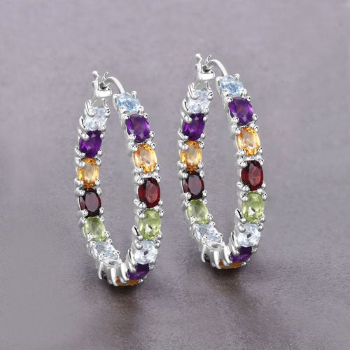 5.44 Carat Genuine Multi Stones .925 Sterling Silver Earrings - Earrings - Custom Crafting Alliance, LLC