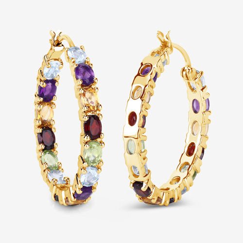 5.44 Carat Genuine Multi Stones .925 Sterling Silver Earrings - Earrings - Custom Crafting Alliance, LLC