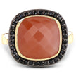 6.74 Carat Genuine Peach Moonstone and Black Spinel .925 Sterling Silver Ring