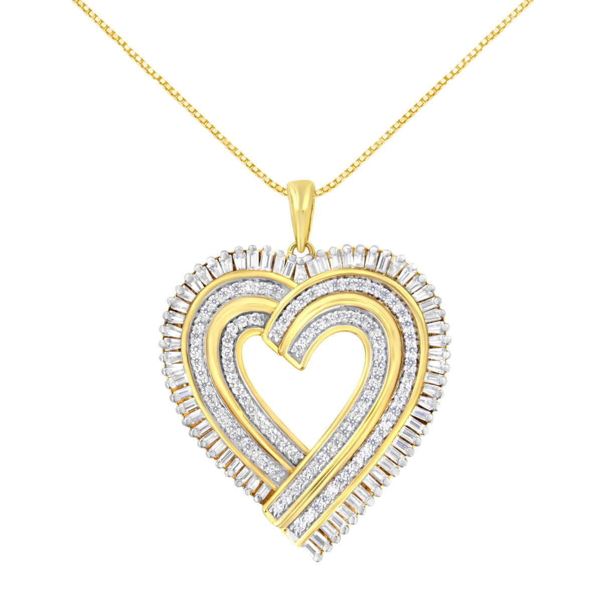 14K Yellow Gold Plated .925 Sterling Silver 1/4 Cttw Round and Baguette-Cut Diamond Composite Heart 18