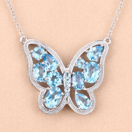 5.54 Carat Genuine Swiss Blue Topaz .925 Sterling Silver Necklace - Necklaces - Custom Crafting Alliance, LLC