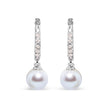 10K White Gold 6x6 MM Cultured Freshwater Pearl and Diamond Accent Drop Huggy Earring (H-I Color, I1-I2 Clarity)