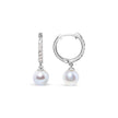 10K White Gold 6x6 MM Cultured Freshwater Pearl and Diamond Accent Drop Huggy Earring (H-I Color, I1-I2 Clarity)