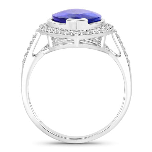 5.57 Carat Genuine Tanzanite and White Diamond 14K White Gold Ring - Rings - Custom Crafting Alliance, LLC