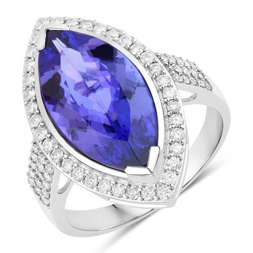 5.57 Carat Genuine Tanzanite and White Diamond 14K White Gold Ring - Rings - Custom Crafting Alliance, LLC