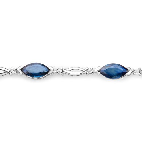 5.58 Carat Genuine Blue Sapphire and White Diamond 14K White Gold Bracelet - Bracelets - Custom Crafting Alliance, LLC