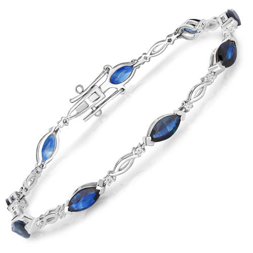 5.58 Carat Genuine Blue Sapphire and White Diamond 14K White Gold Bracelet - Bracelets - Custom Crafting Alliance, LLC