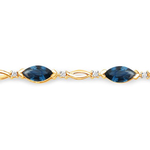 5.58 Carat Genuine Blue Sapphire and White Diamond 14K Yellow Gold Bracelet - Bracelets - Custom Crafting Alliance, LLC