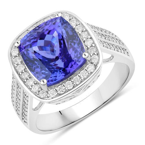 5.59 Carat Genuine Tanzanite and White Diamond 14K White Gold Ring - Rings - Custom Crafting Alliance, LLC