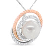 14K Rose and White Gold 3/8 Cttw Pave Diamond and 9mm Round Pearl Spiral Openwork 18