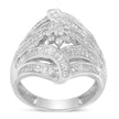 .925 Sterling Silver 1-1/8 Cttw Round & Baguette Diamond 'Flower & Fern' Cluster Cocktail Fashion Ring (I-J Color, I2-I3 Clarity) - Size 6