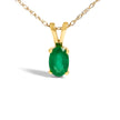 14K Yellow Gold Oval Green Emerald Solitaire Pendant Necklace - 18