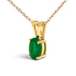 14K Yellow Gold Oval Green Emerald Solitaire Pendant Necklace - 18