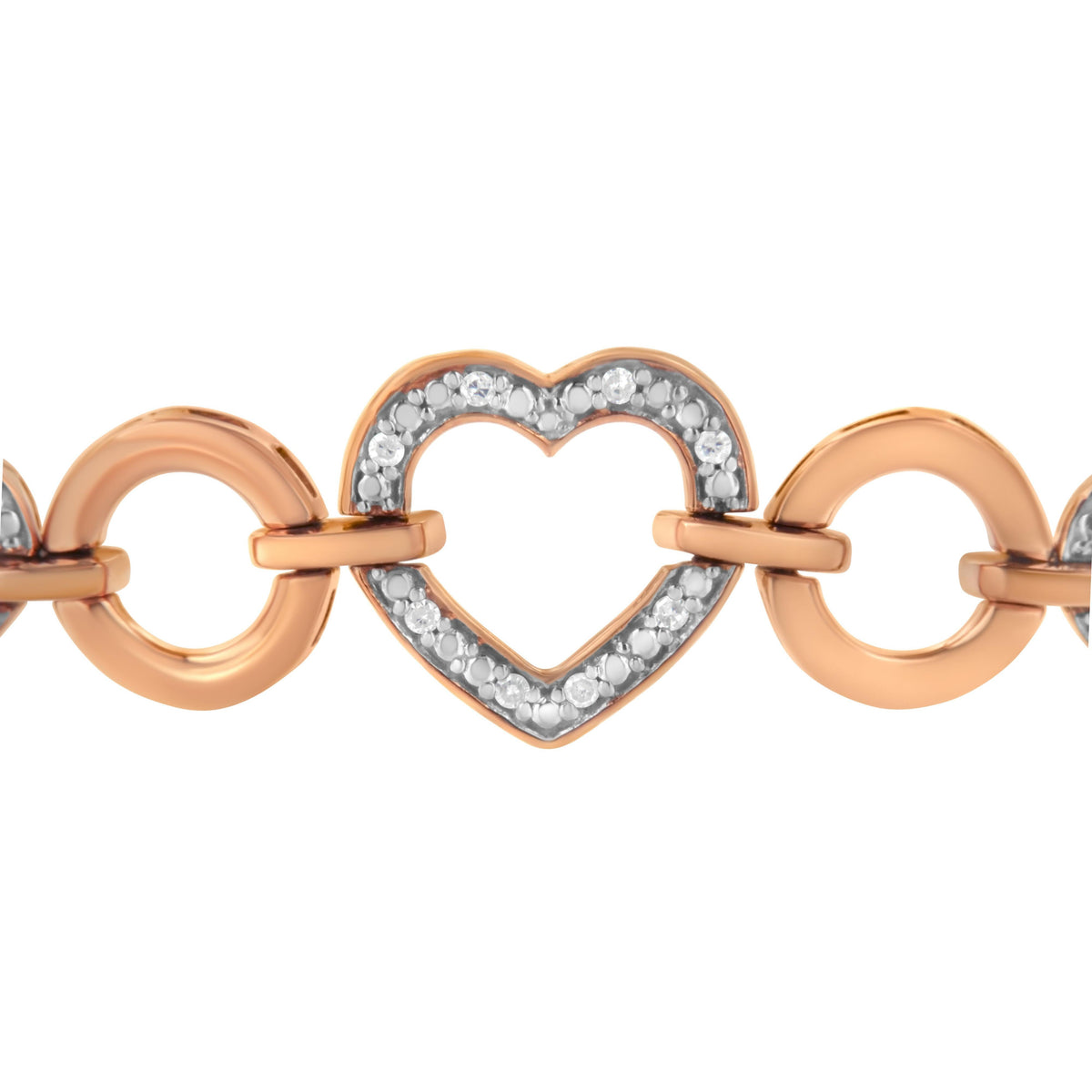 14K Rose Gold Plated .925 Sterling Silver Diamond Accent Circle and Heart Link Adjustable 6â€-10â€ Bolo Bracelet