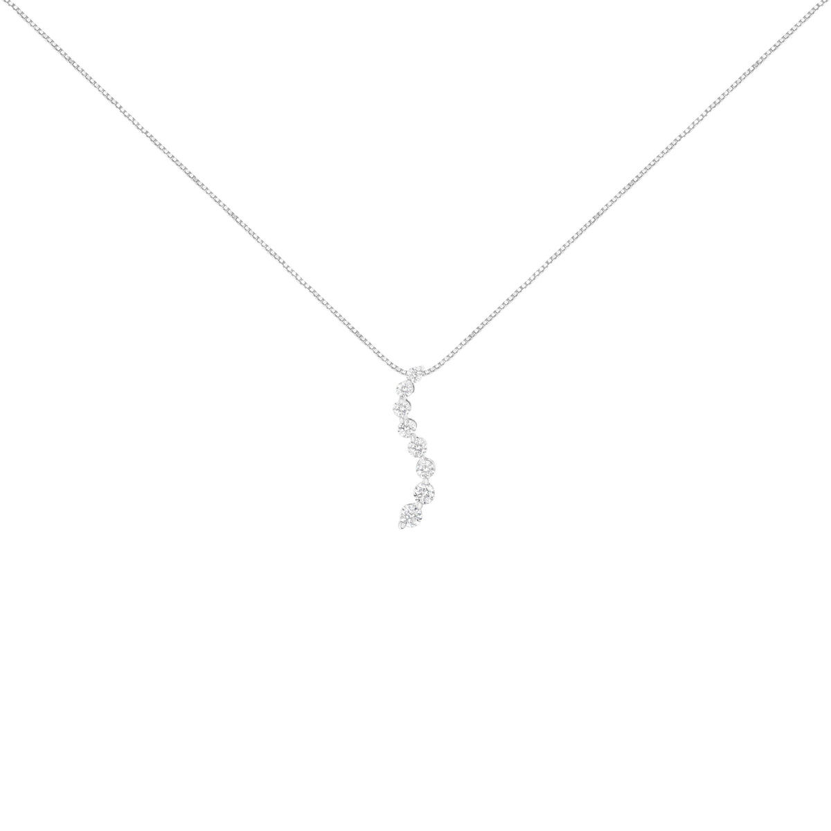 14K White Gold 3.0 Cttw Round-Brilliant & Baguette Cut Diamond S Shaped Graduated 18