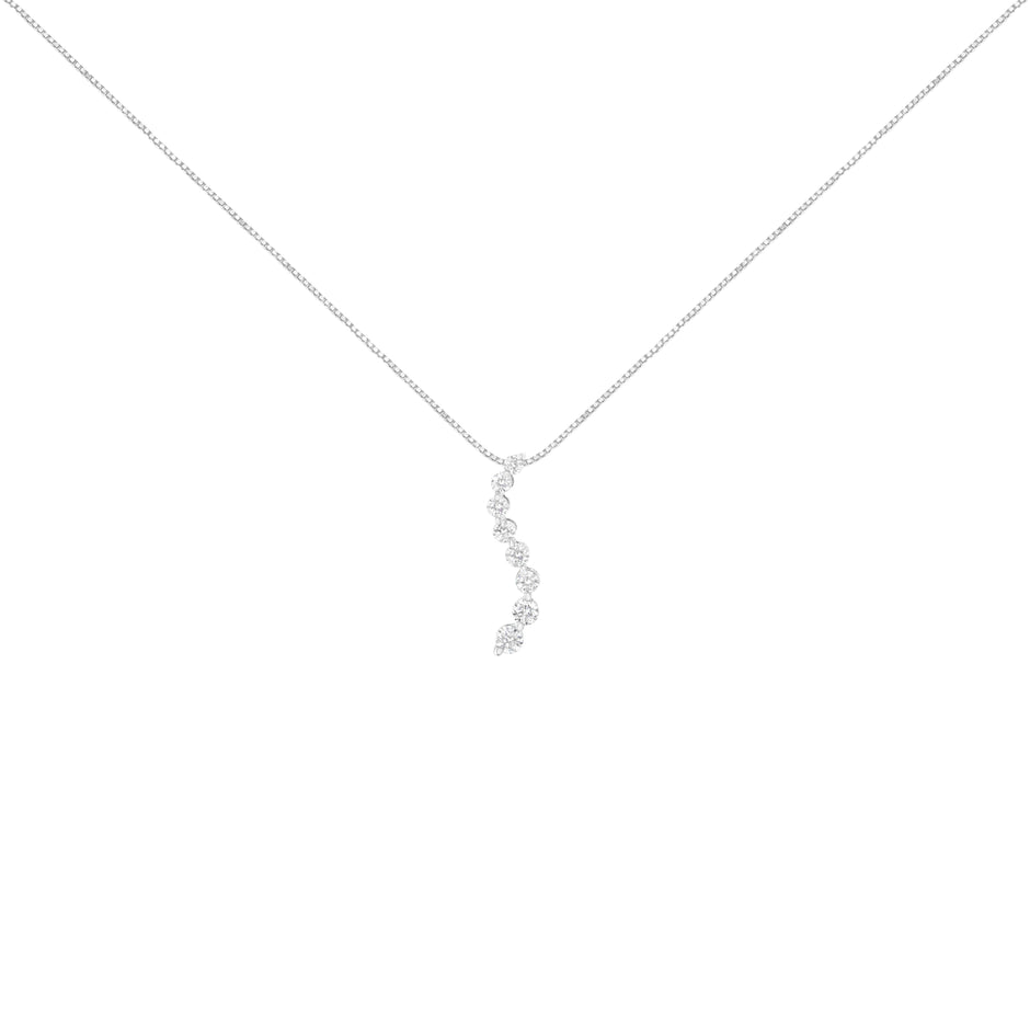 14K White Gold 3.0 Cttw Round-Brilliant & Baguette Cut Diamond S Shaped Graduated 18