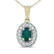 14K Yellow Gold 6x4mm Emerald and 1/5 Cttw Round Diamond Halo Pendant 18