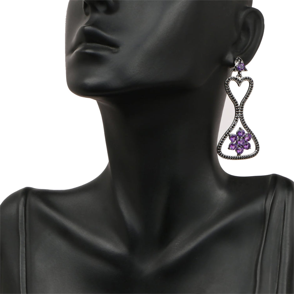 6.31 Carat Genuine Amethyst & Black Spinel .925 Sterling Silver Earrings