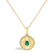 10K Yellow Gold 4x3 MM Emerald and 1/10 Cttw Diamond Circle Fluted Medallion Pendant Necklace