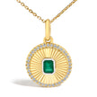10K Yellow Gold 4x3 MM Emerald and 1/10 Cttw Diamond Circle Fluted Medallion Pendant Necklace