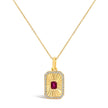 10K Yellow Gold 4x3 MM Ruby and 1/10 Cttw Diamond Rectangular Fluted Medallion Pendant Necklace