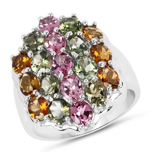 5.89 Carat Genuine Multi Tourmaline .925 Sterling Silver Ring - Rings - Custom Crafting Alliance, LLC