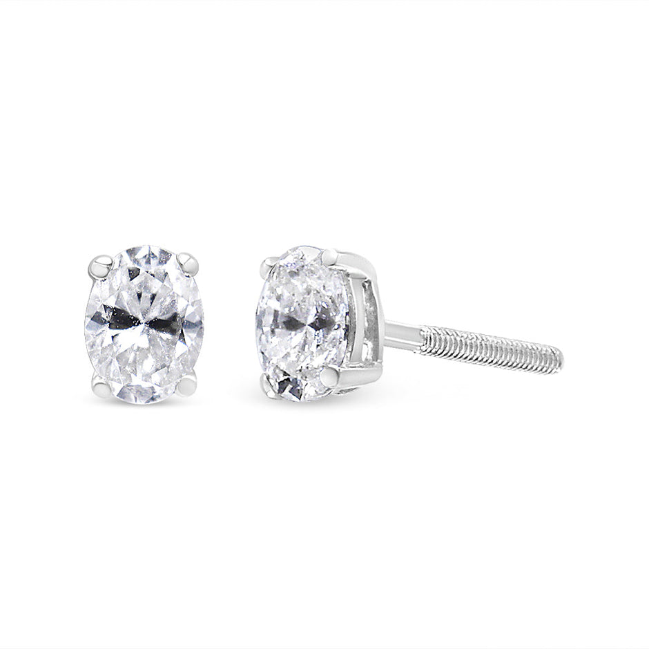 14K White Gold 1.00 Cttw Lab Grown Oval Solitaire Diamond Stud Earrings (F-G Color, VS2-SI1 Clarity)