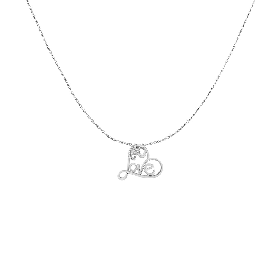 .925 Sterling Silver 1/6 Cttw Round Brilliant-Cut Diamond Accented Open Heart with Love 18