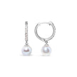10K White Gold 6x6 MM Cultured Freshwater Pearl and Diamond Accent Drop Huggy Earring (H-I Color, I1-I2 Clarity)