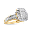 14K Yellow and White Gold 1.00 Cttw Princess and Round Cut Emerald Shaped Halo Diamond Cluster Ring (SI1-SI2 Clarity, H-I Color) - Size 7