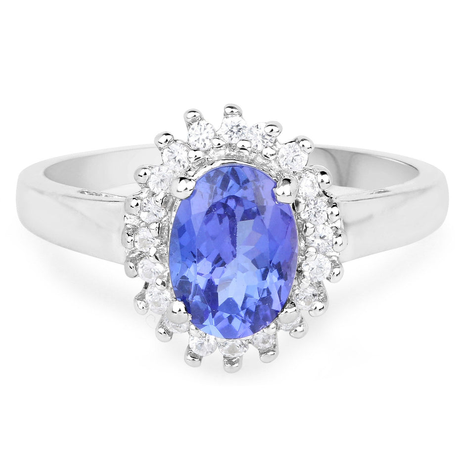 1.45 Carat Genuine Tanzanite and White Zircon .925 Sterling Silver Ring