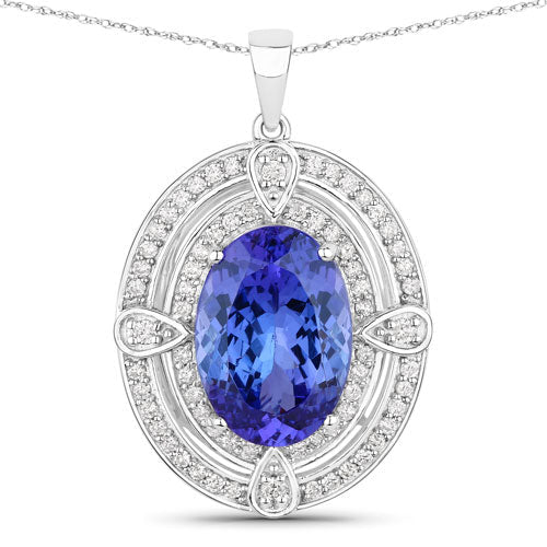 5.91 Carat Genuine Tanzanite and White Diamond 14K White Gold Pendant - Pendants - Custom Crafting Alliance, LLC