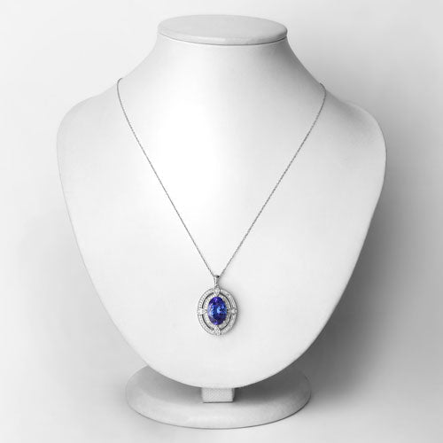 5.91 Carat Genuine Tanzanite and White Diamond 14K White Gold Pendant - Pendants - Custom Crafting Alliance, LLC