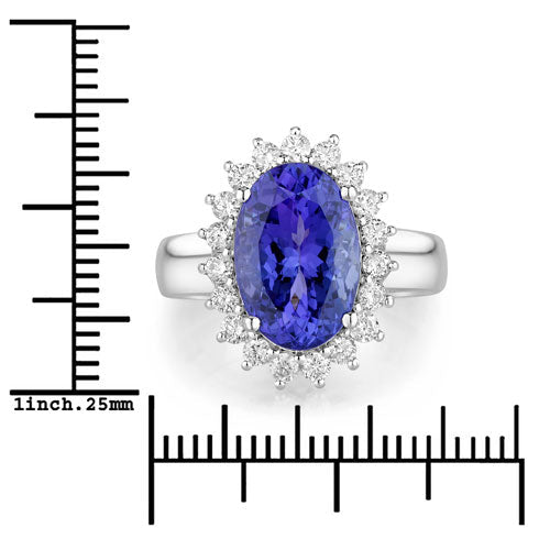5.92 Carat Genuine Tanzanite and White Diamond 14K White Gold Ring - Rings - Custom Crafting Alliance, LLC