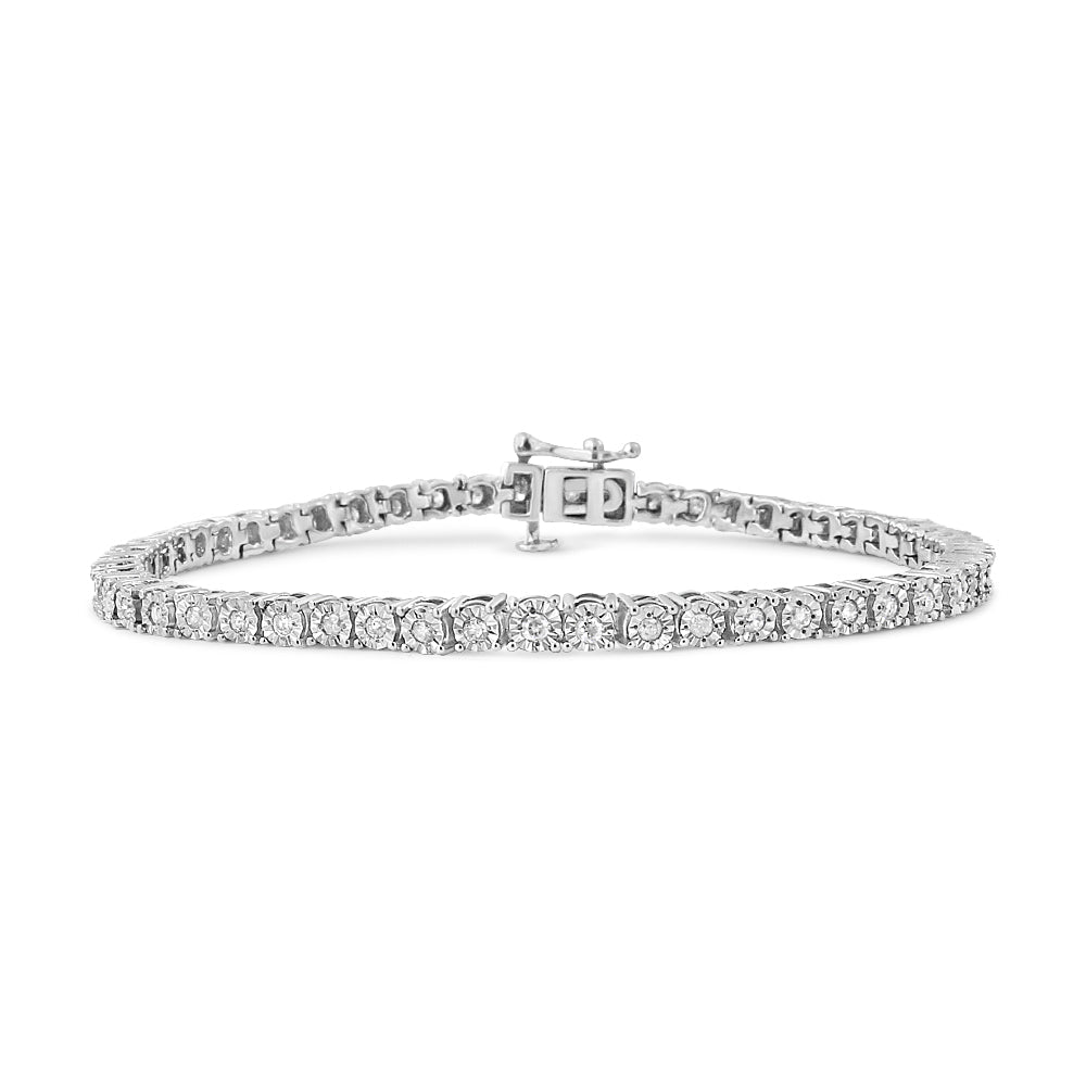.925 Sterling Silver 1.0 Cttw Miracle-Set Diamond Round Faceted Bezel Tennis Bracelet (I-J Color, I3 Clarity) - 7